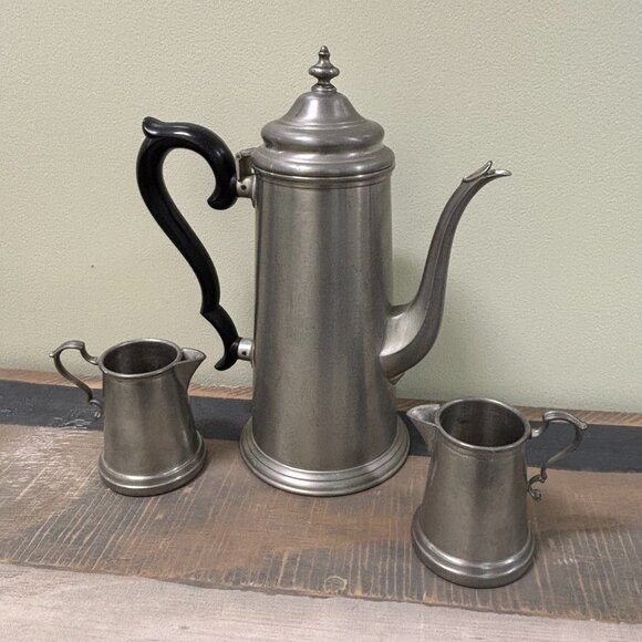 Vintage International Silver Company Pewter Coffee Tea Pot Creamer Sugar Set USA - Picture 1 of 2
